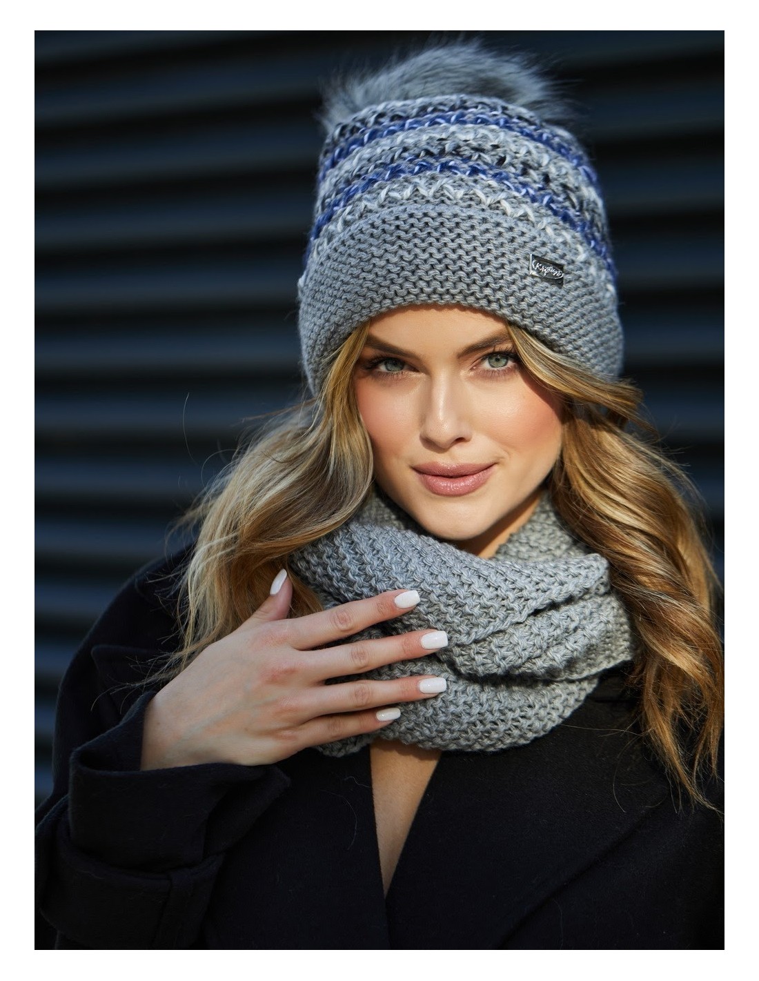 Winter set with a colorful pattern, dark gray C51 - Online store - Boutique